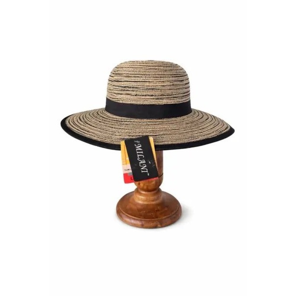 Milani Sun Hat Tan Black Striped UPF 50+ Wide Brim Women OS - Picture 5 of 7